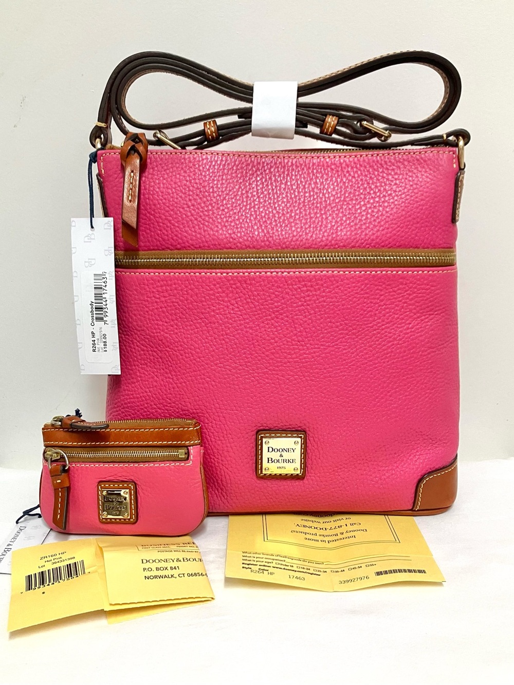 Dooney & Bourke Hot Pink Pebble Leather Crossbody with Matching Coin Case SET